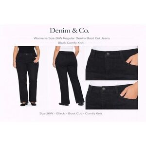 Denim & Co Womens 26W Black Comfy Knit‎ Boot Cut Jeans Regular A220699 Stretch